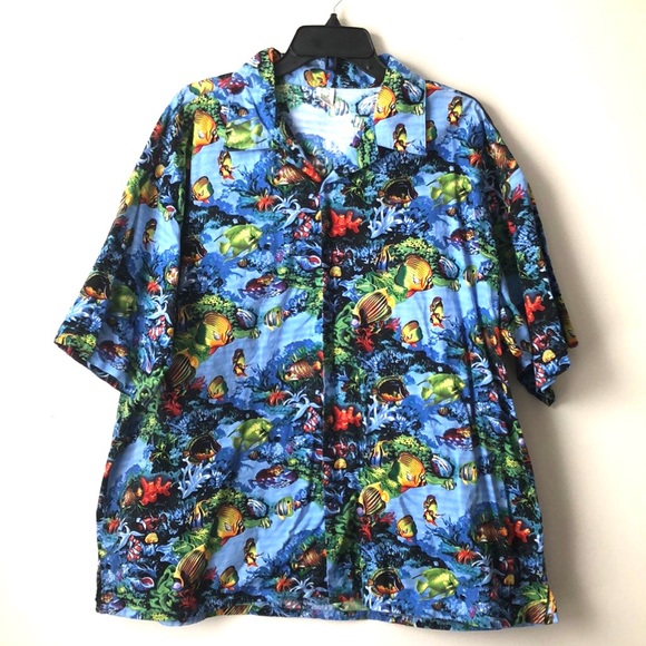 Murray Productions Other - Murray Productions Blue Aquarium Short Sleeve Button Down Shirt size 2X